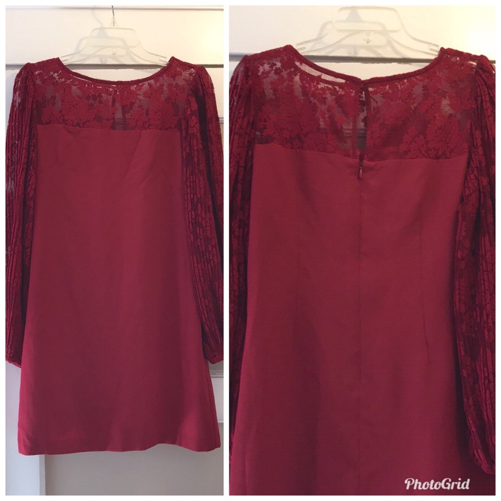 WHBM lace long sleeve shift wine burgundy bell red - Picture 6 of 8